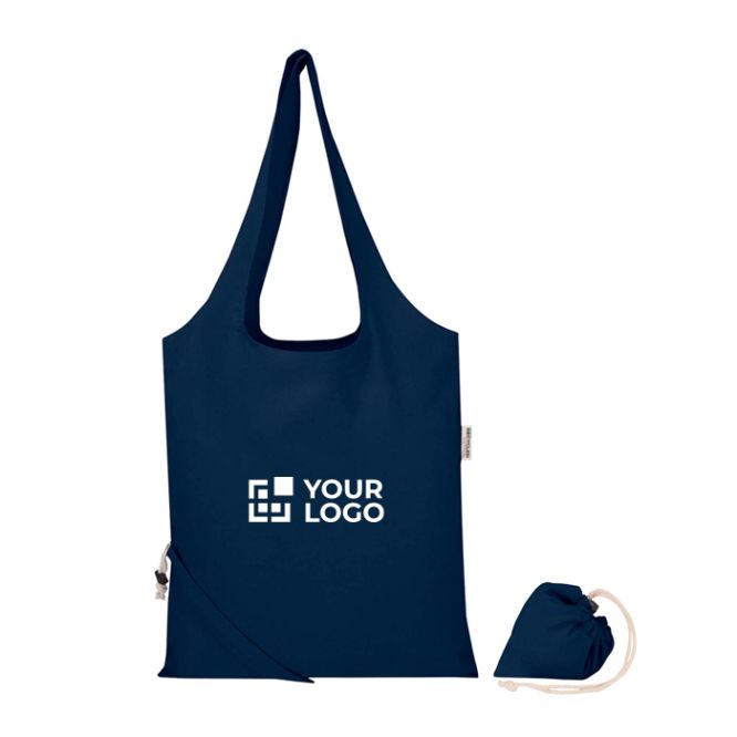 Borsa tote pieghevole con cordoncino in cotone riciclato 140 g/m2