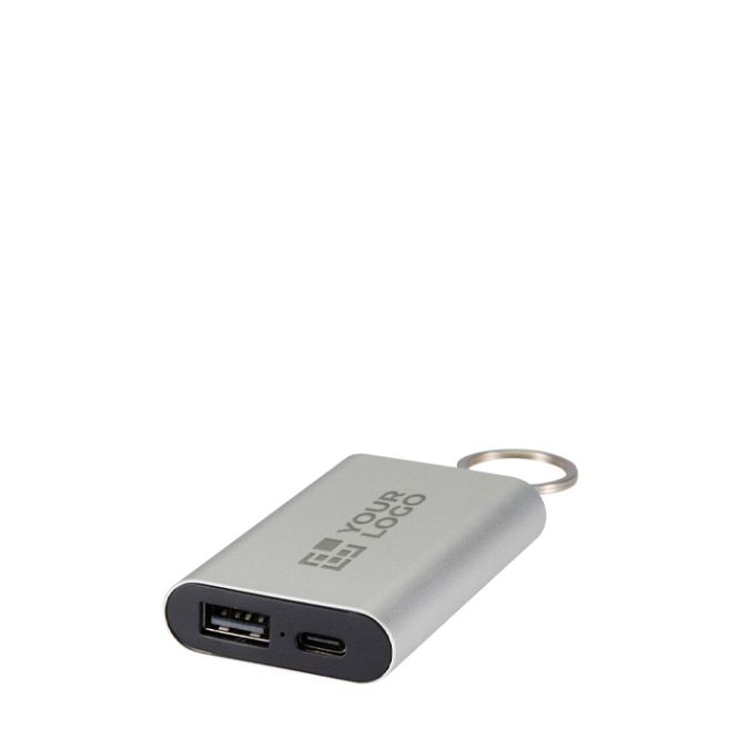 Power bank personalizzabile in alluminio riciclato con portachiavi 2.000 mAh