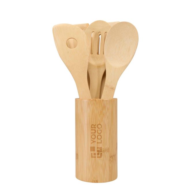 Set di cinque spatole da cucina con supporto in bambù