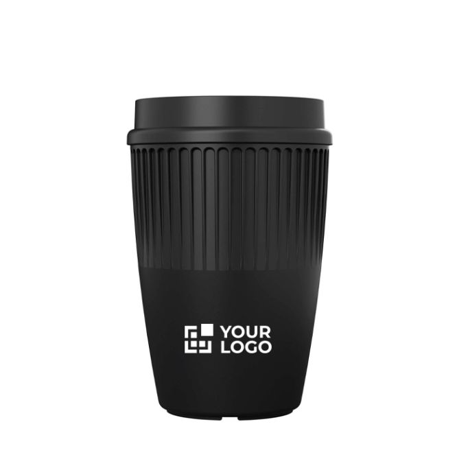 Bicchiere riutilizzabile con coperchio 360° e bordo isolante 350ml