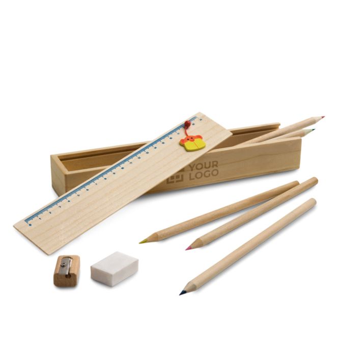 Astuccio di legno con accessori vista area di stampa