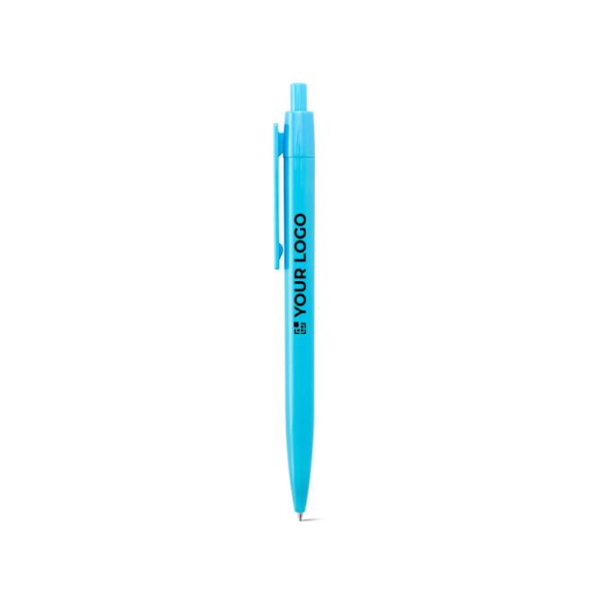 Penna a sfera in plastica con clip ampia e finitura lucida, inchiostro blu