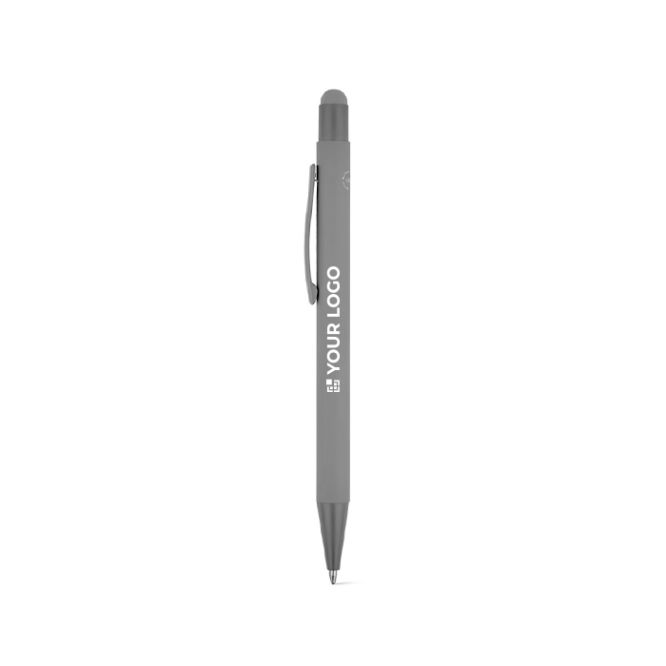 Penna in alluminio riciclato con punta touch e finitura gommata, inchiostro blu