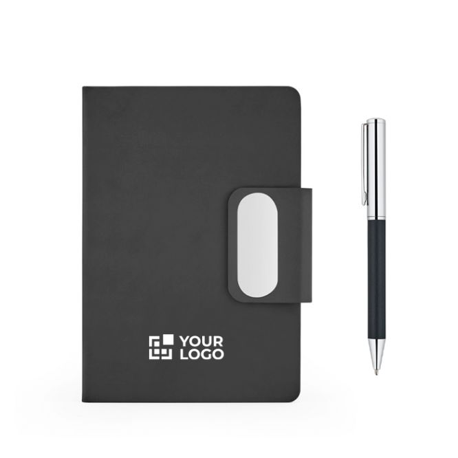 Set penna e blocco note A5 in similpelle, pagine a righe