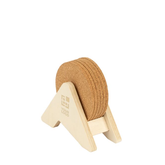 Supporto in legno multistrato con 6 sottobicchieri in sughero