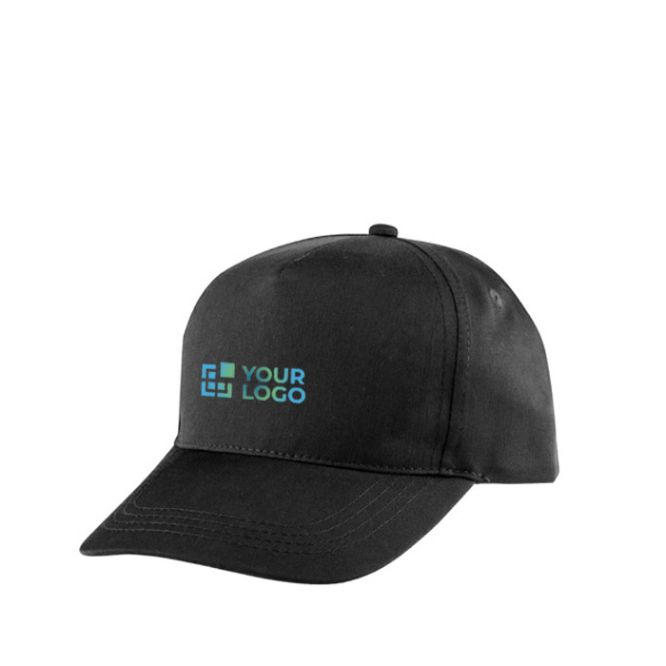Cappellino poliestere riciclato 5 pannelli e chiusura adesiva 210 g/m2