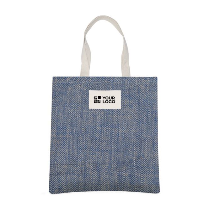 Borsa in juta con manici in cotone e tessuto con motivo a zig-zag