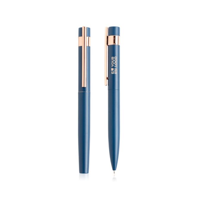 Set penna e roller con dettagli in rosa dorato con inchiostro nero