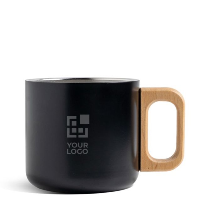 Tazza in acciaio inox a doppia parete con manico in legno da 350ml