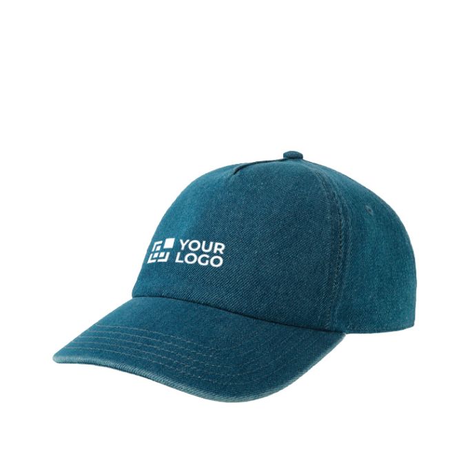 Cappellino da baseball ecologico in denim a 5 pannelli con chiusura a fibbia