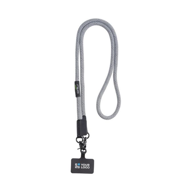 Lanyard in RPET con supporto per smartphone e doppio moschettone