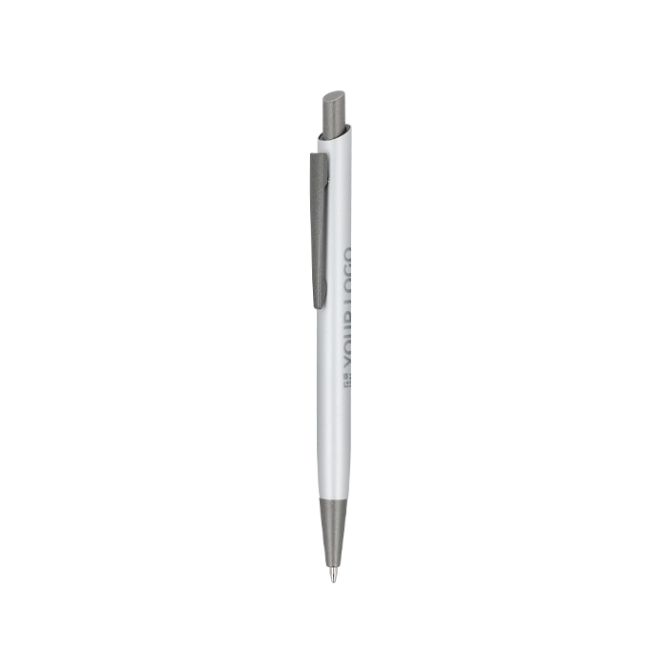 Penna a sfera in alluminio con clip in metallo e finitura soft-touch, inchiostro blu