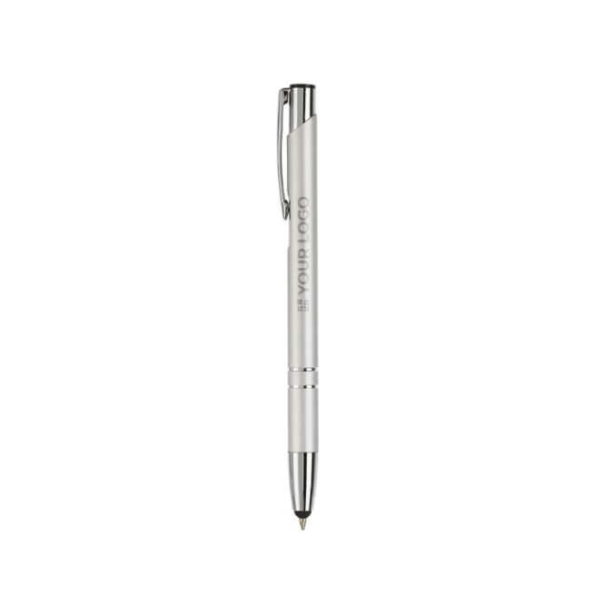 Penna in alluminio con puntatore per schermo touch, inchiostro blu