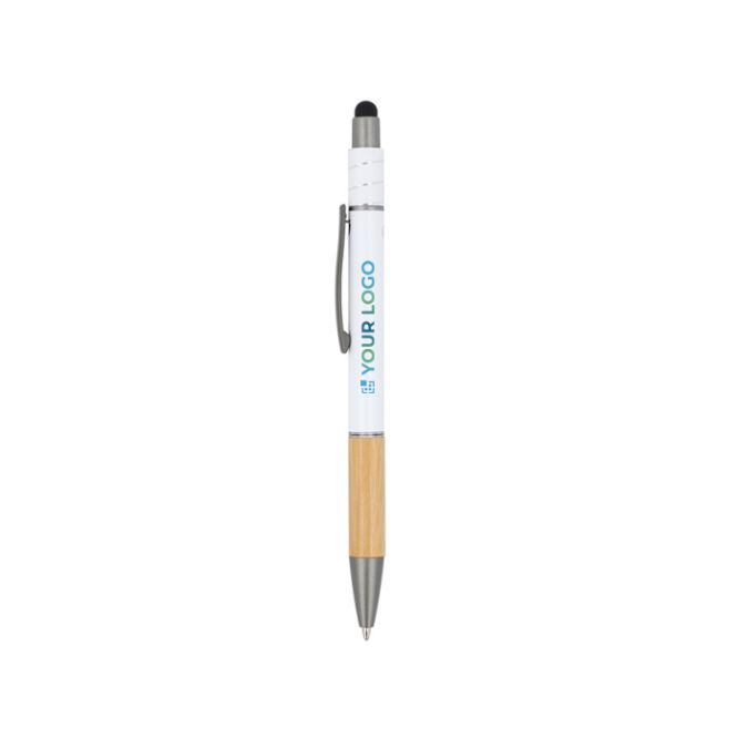 Penna con dettaglio in bambù e spinner antistress inchiostro blu