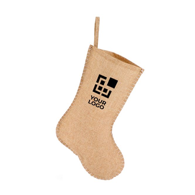 Calza di Natale con design rustico in juta e cucitura sul bordo