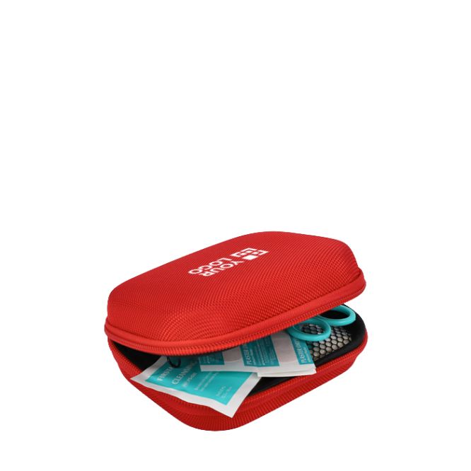 Kit di primo soccorso in custodia in gomma morbida conforme alle normative UE