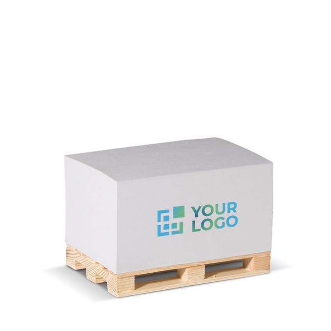 Cubo post-it con 530 foglietti lisci FSC su pallet in legno 12x8x6 cm