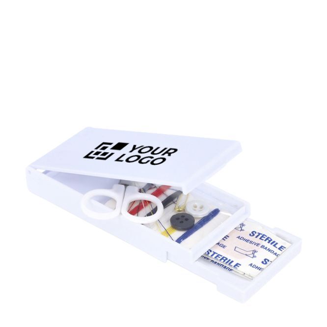 Kit da cucito in scatola di plastica con cerotti ideale per i viaggi