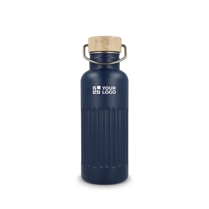 Bottiglia termica antigoccia con tappo in bambù e manico metallico 500 ml