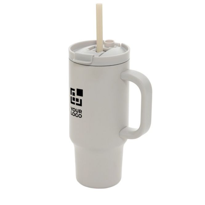 Tazza termica in acciaio inox riciclato con cannuccia e manico 480ml