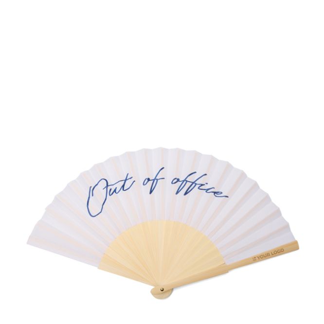 Ventaglio portatile in bambù con messaggio “Out of the office”