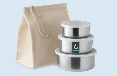 Set porta pranzo in acciaio inox con borsa beige