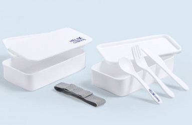 Porta pranzo bianchi personalizzati con logo e posate incluse